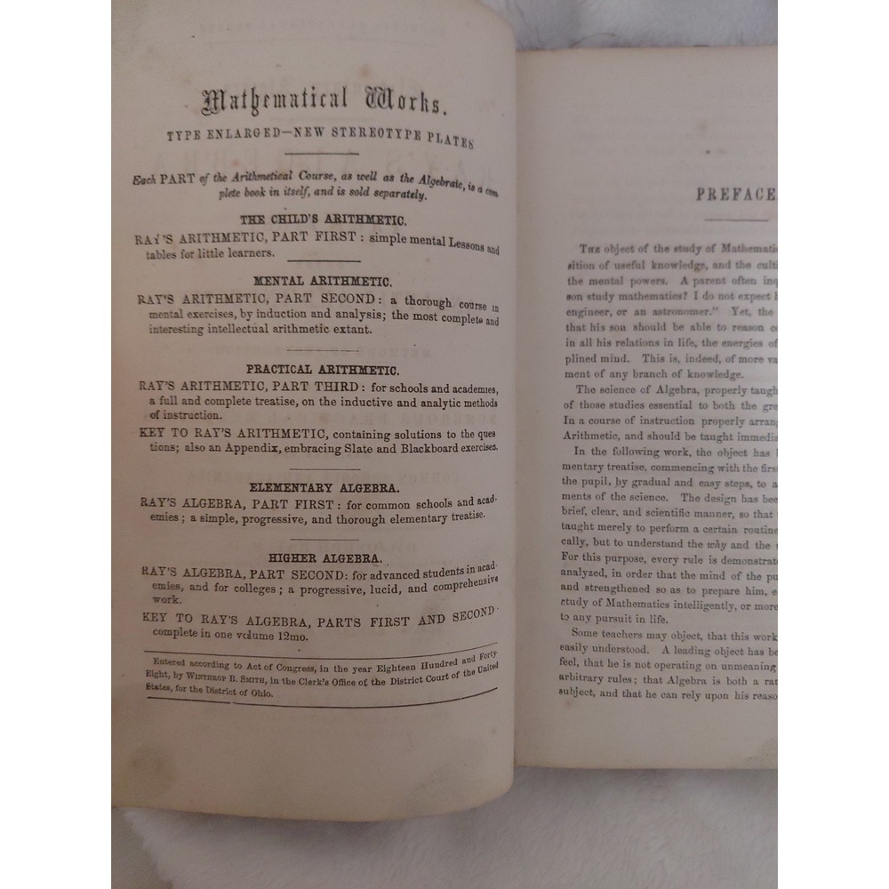 Joseph Ray's Algebra Part First 1848 HC Antique Math Book - Picture 2 of 9